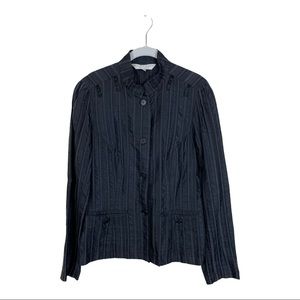 Trina Turk Size 12 Black Ribbed Long Sleeve Button Up Mock Neck Jacket